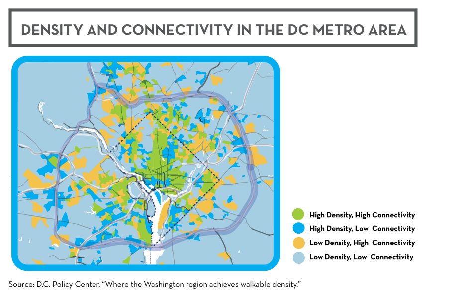 Map of DC with difference colors representing levels of density and connectivity