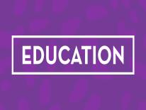 Education The word "Education" in a white box, on a purple background.
