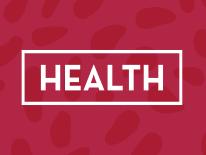Health The word "Health" in a white box, on a dark red background.